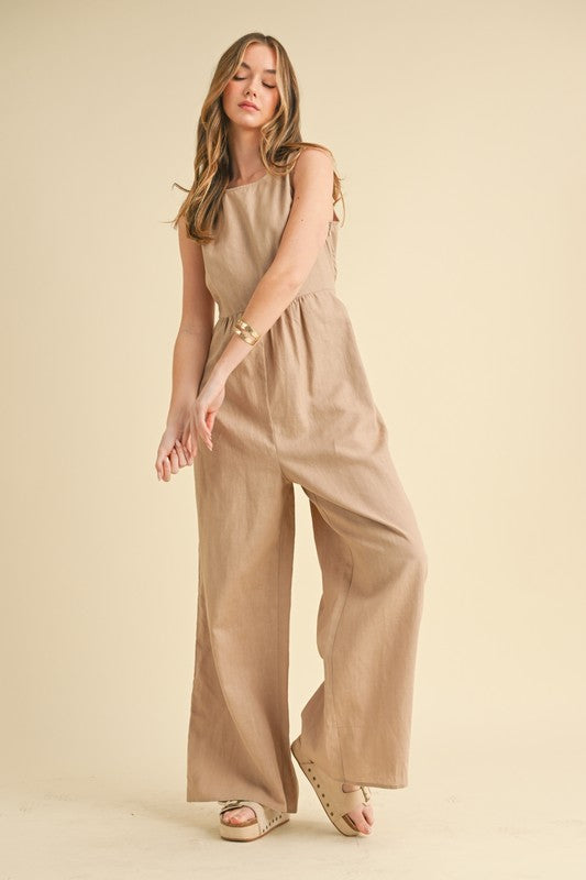 Linen Wide Leg Taupe Romper