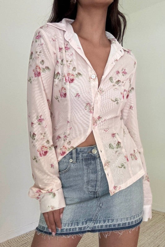Floral Mesh Long sleeve Top