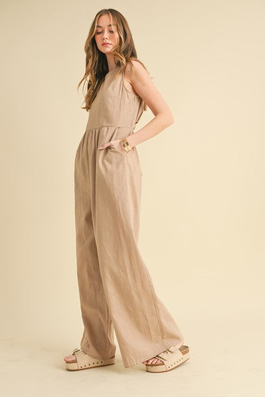 Linen Wide Leg Taupe Romper
