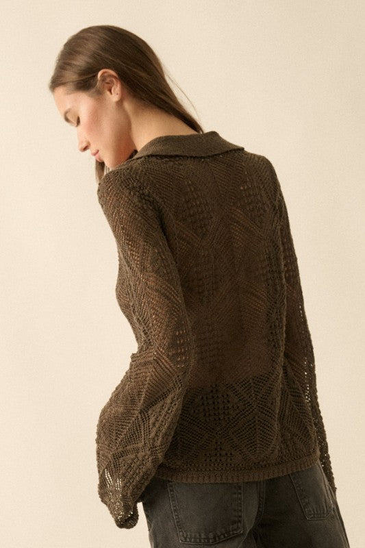 Chocolate Crochet Button Down Top