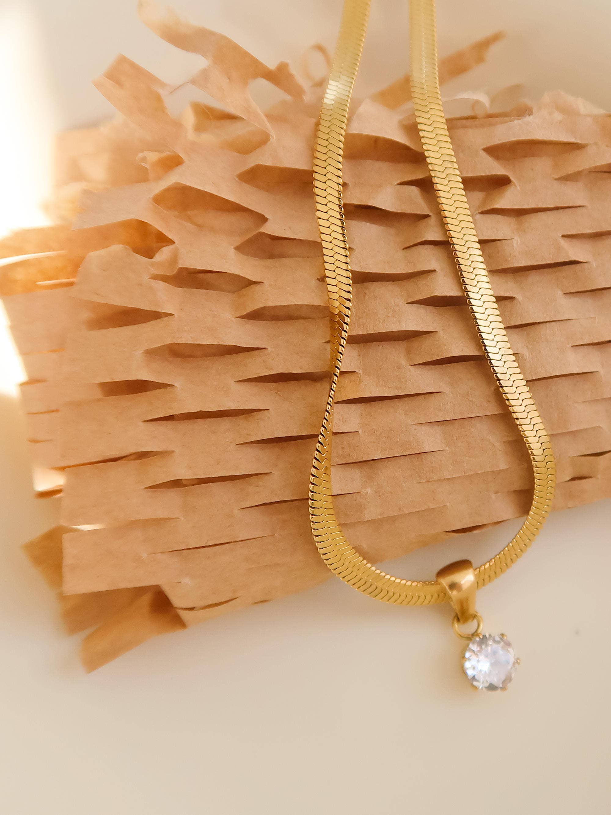 Blanc 18K Gold Non-Tarnish CZ Snake Chain Necklace