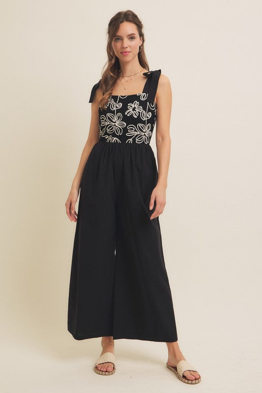 Black Embroidered Floral Jumpsuit