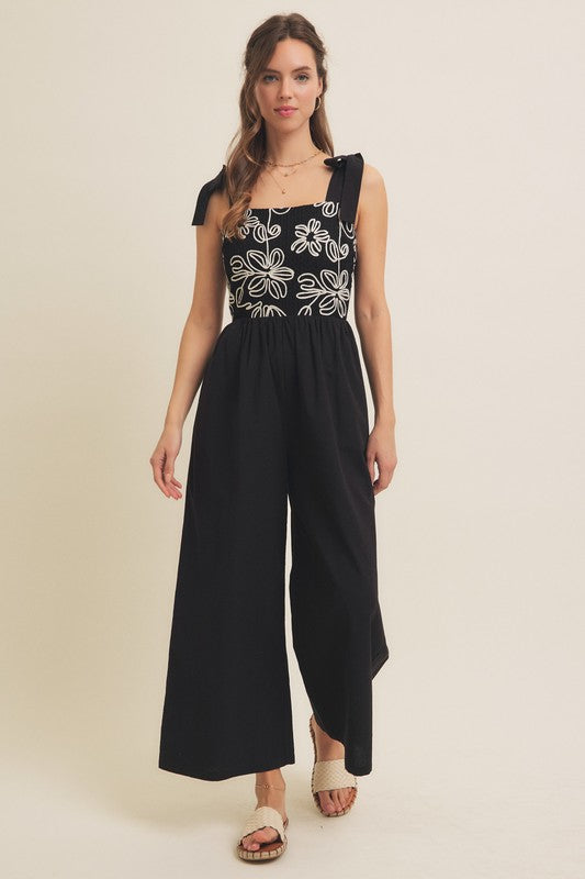 Black Embroidered Floral Jumpsuit