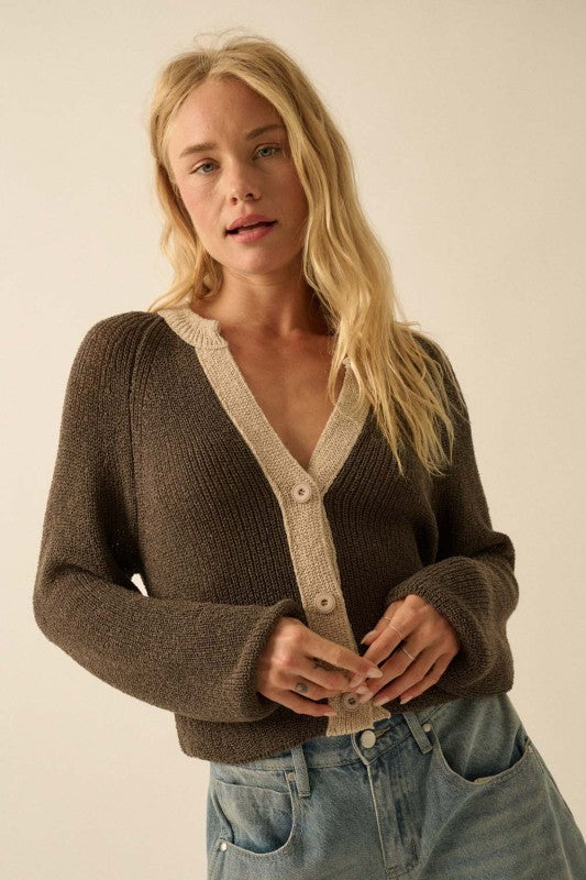 Olive Taupe Cropped Cardi