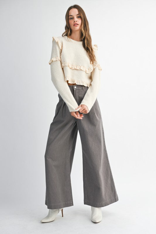 Cream Sweater with Ruffle Detail