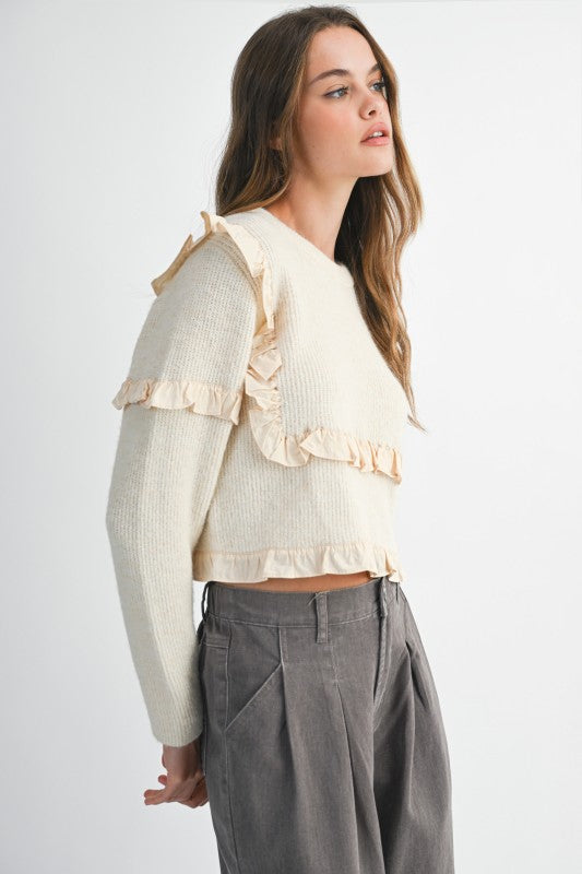 Cream Sweater with Ruffle Detail