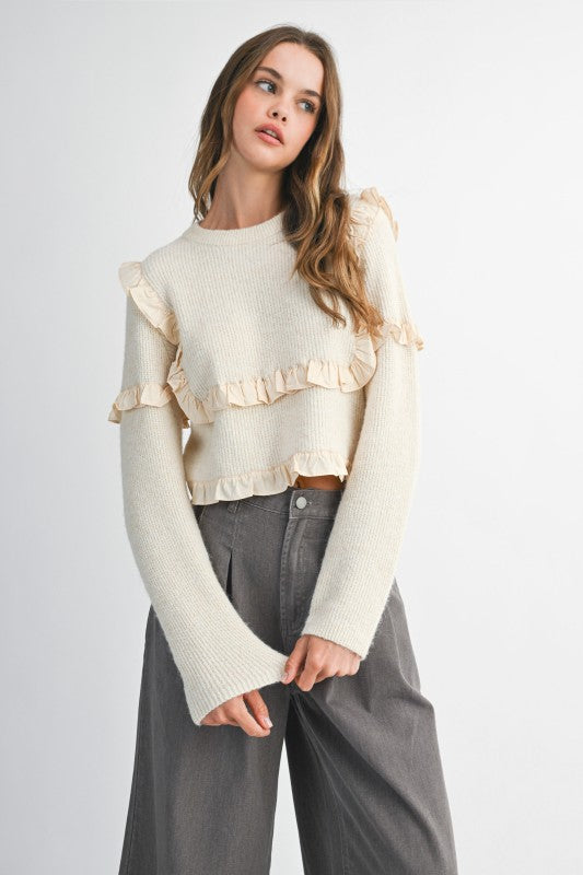 Cream Sweater with Ruffle Detail
