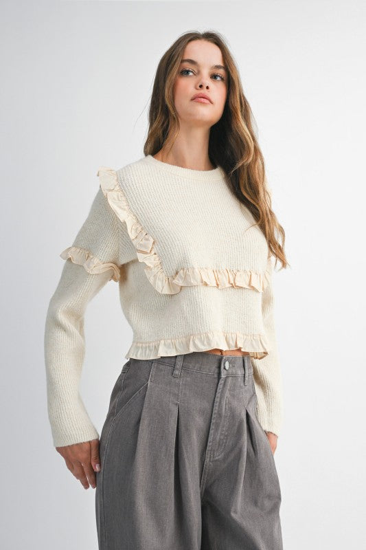 Cream Sweater with Ruffle Detail