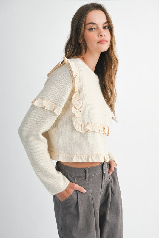 Cream Sweater with Ruffle Detail