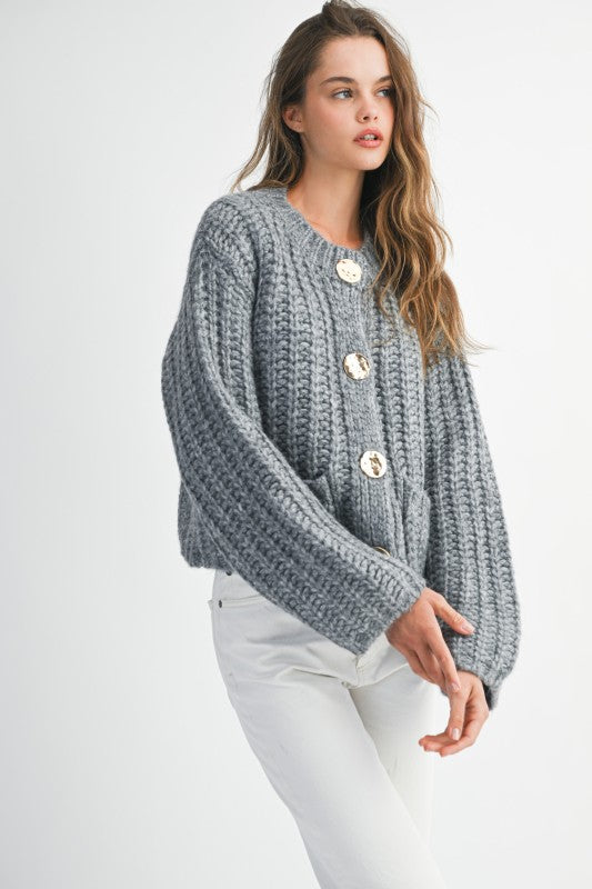 Thick Grey Knit Cardigan