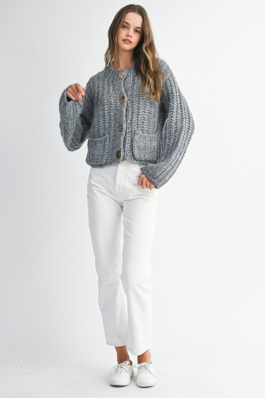 Thick Grey Knit Cardigan