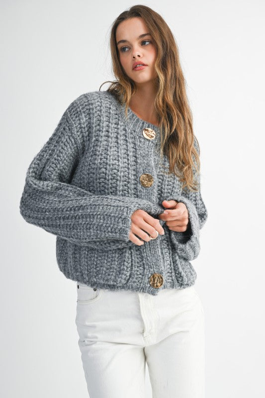 Thick Grey Knit Cardigan