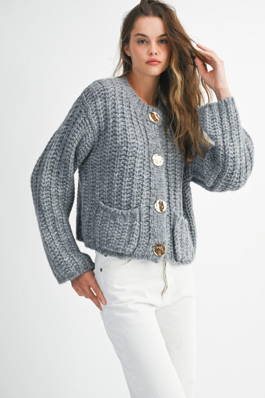Thick Grey Knit Cardigan