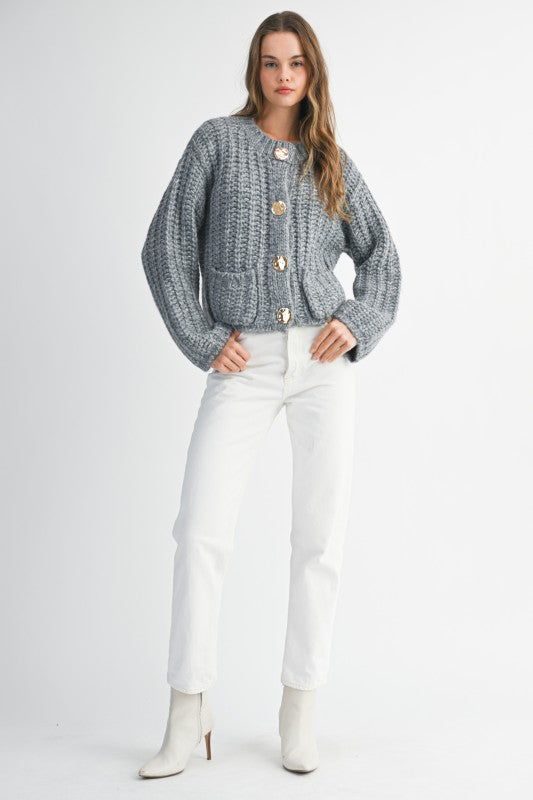 Thick Grey Knit Cardigan