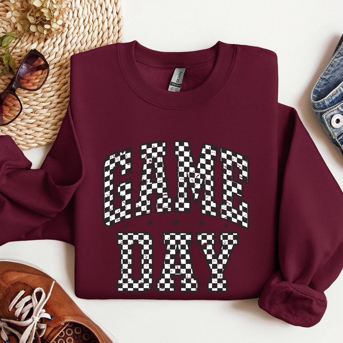 Game Day, Checkered, Football, Sports Touchdown Sweatshirt