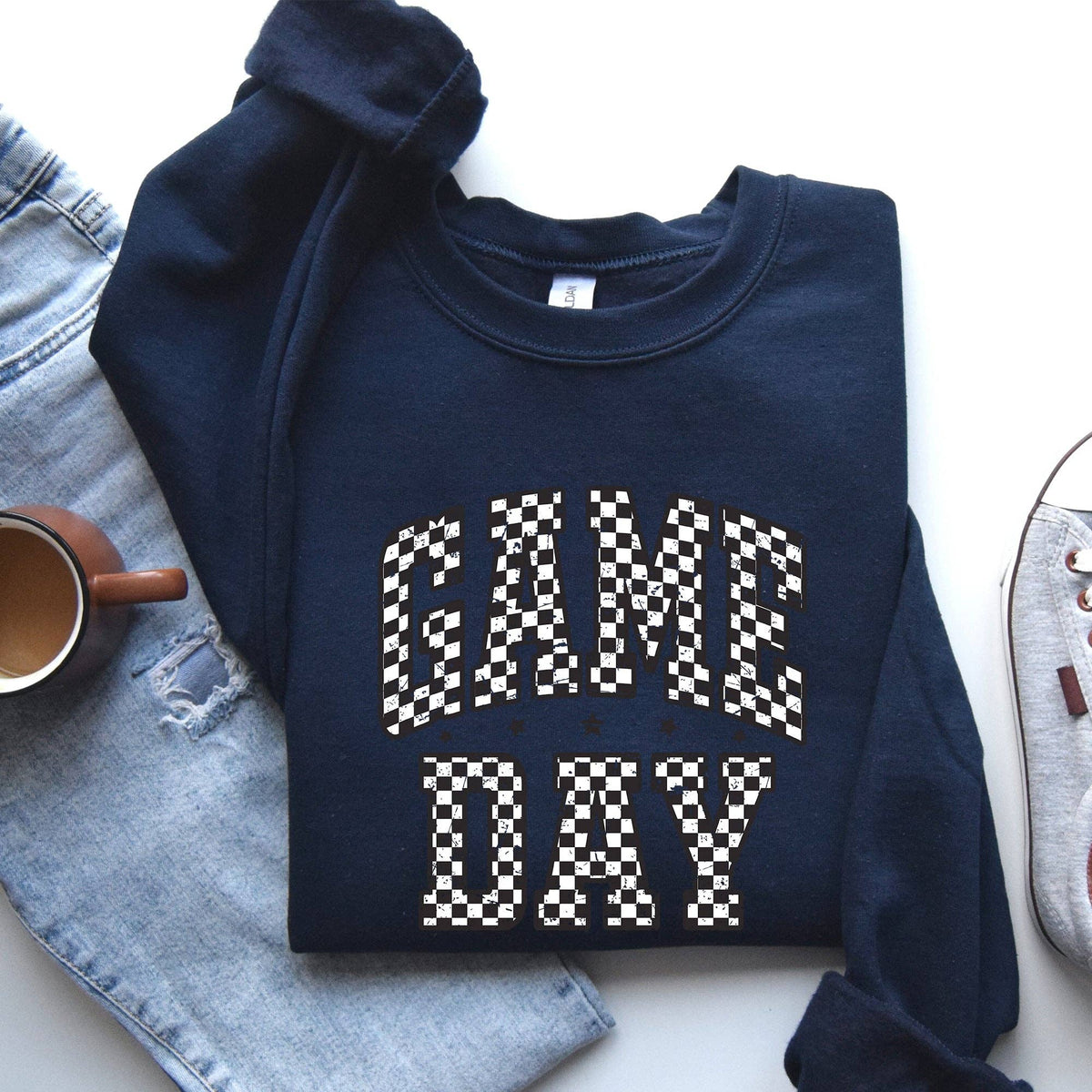 Game Day, Checkered, Football, Sports Touchdown Sweatshirt