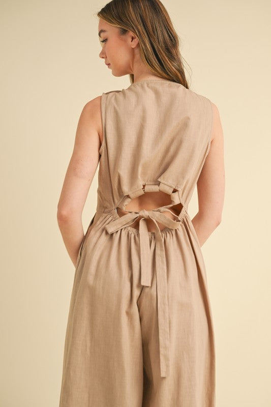 Linen Wide Leg Taupe Romper