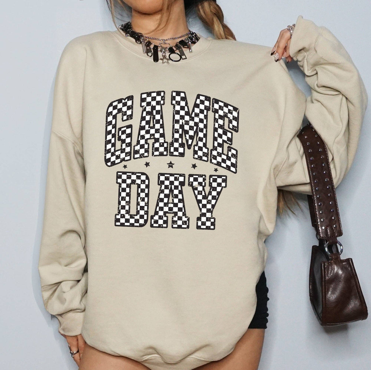 Game Day, Checkered, Football, Sports Touchdown Sweatshirt