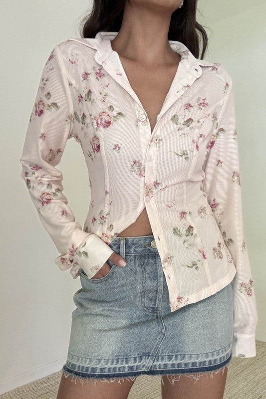 Floral Mesh Long sleeve Top