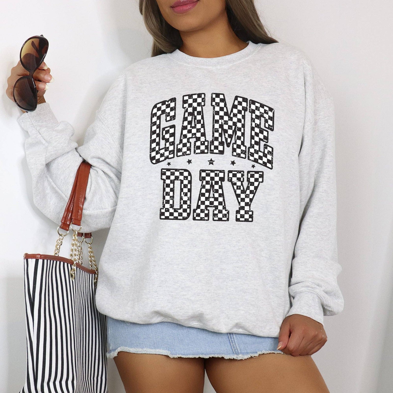 Game Day, Checkered, Football, Sports Touchdown Sweatshirt