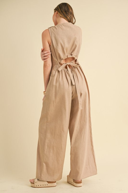Linen Wide Leg Taupe Romper