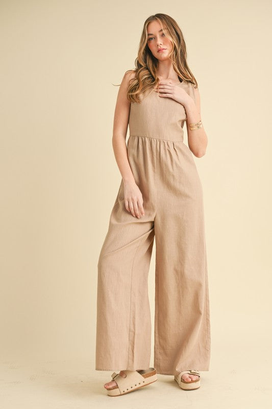 Linen Wide Leg Taupe Romper