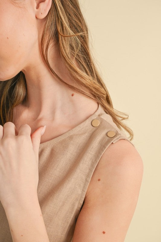 Linen Wide Leg Taupe Romper