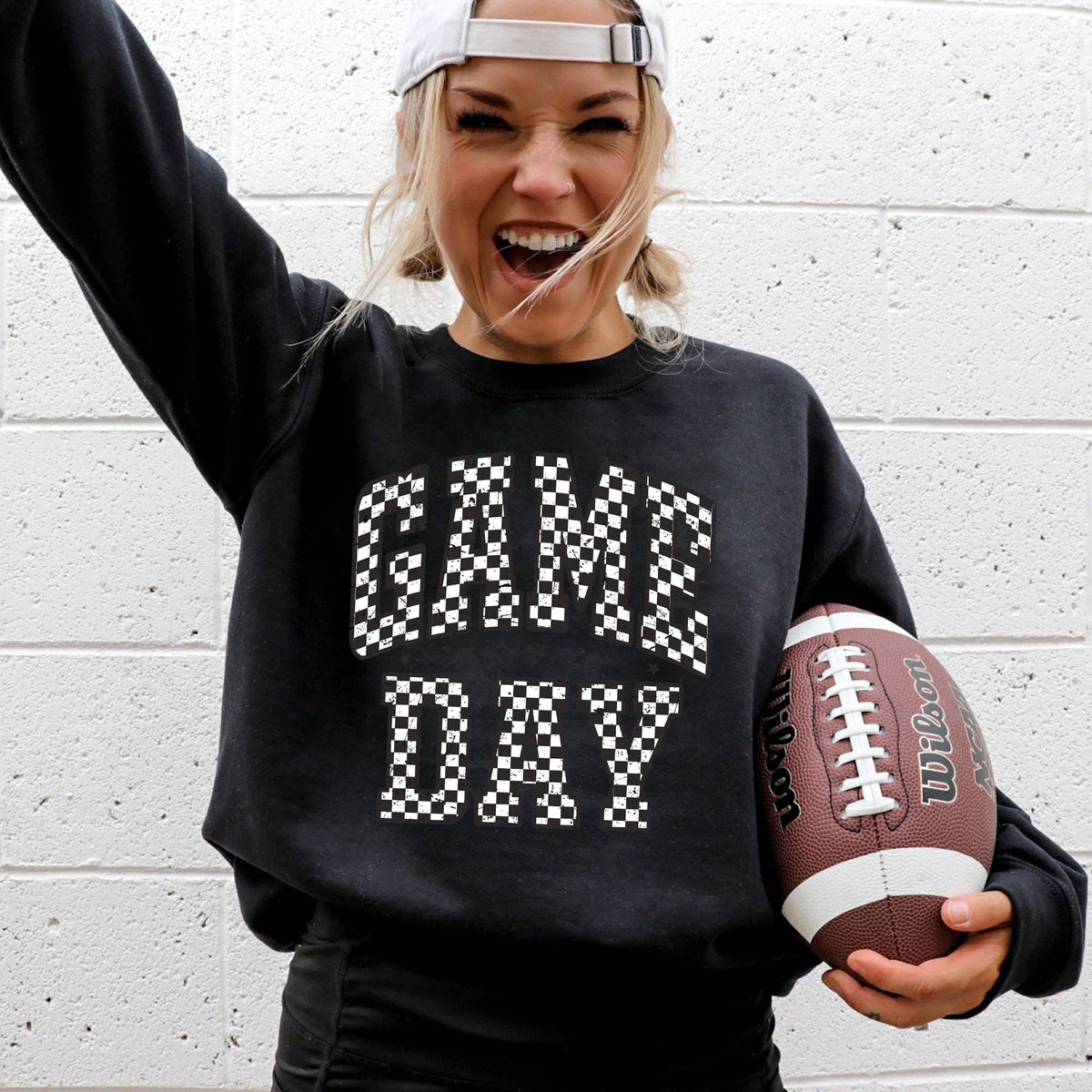 Game Day, Checkered, Football, Sports Touchdown Sweatshirt